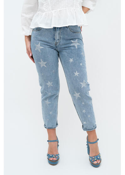 jeans de dama albastu cu stele